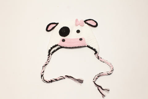 Cow hat, white with light pink bow