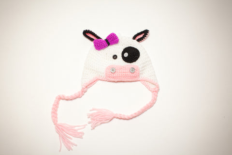 Cow hat, white with purple bow