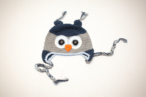 Owl hat, blue & grey