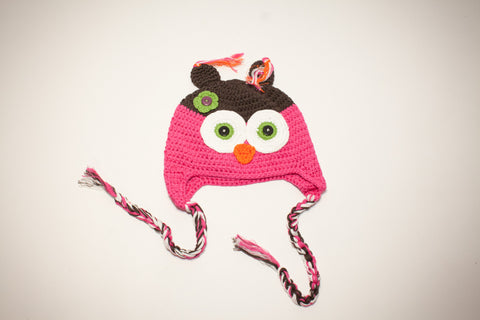 Owl hat, pink & brown