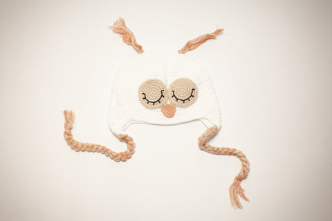 Owl hat, sleeping - white & beige