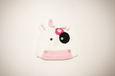 Cow hat, white with flower